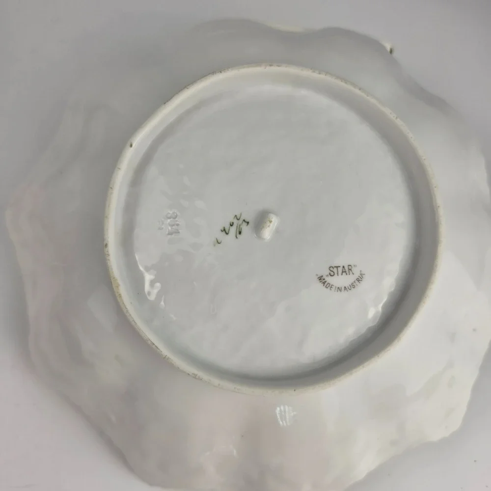 Antique Austria STAR Porcelain Bowl Yellow Rose Scalloped‎ Embossed Gold Gilt